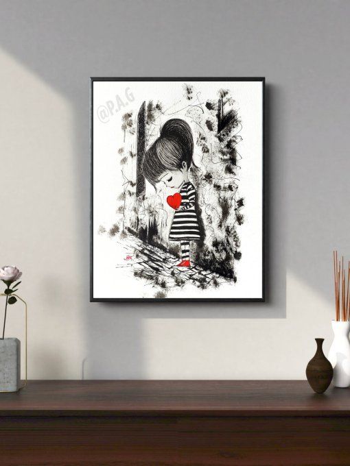 "Coeur" - Oeuvre Originale - Encadrée 