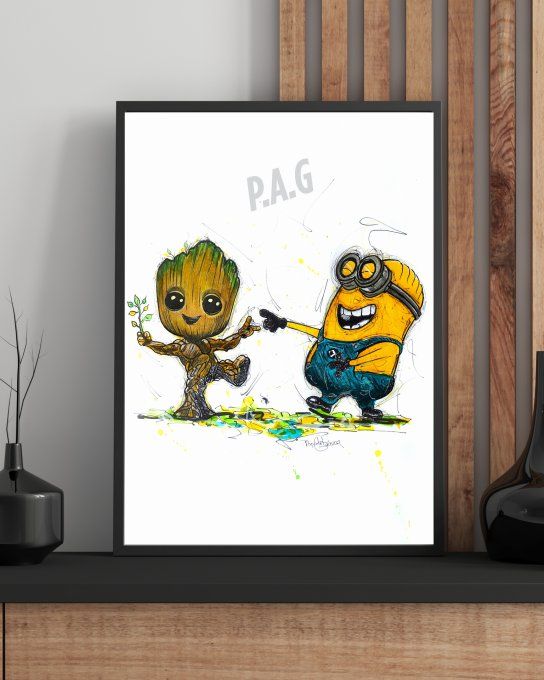 Illustration imprimée A4 - Groot et Minion