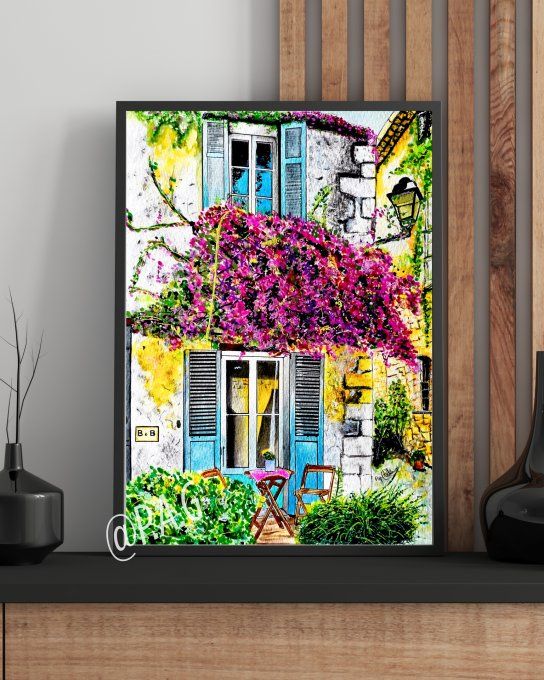 Illustration imprimée A4 - Village Provençale